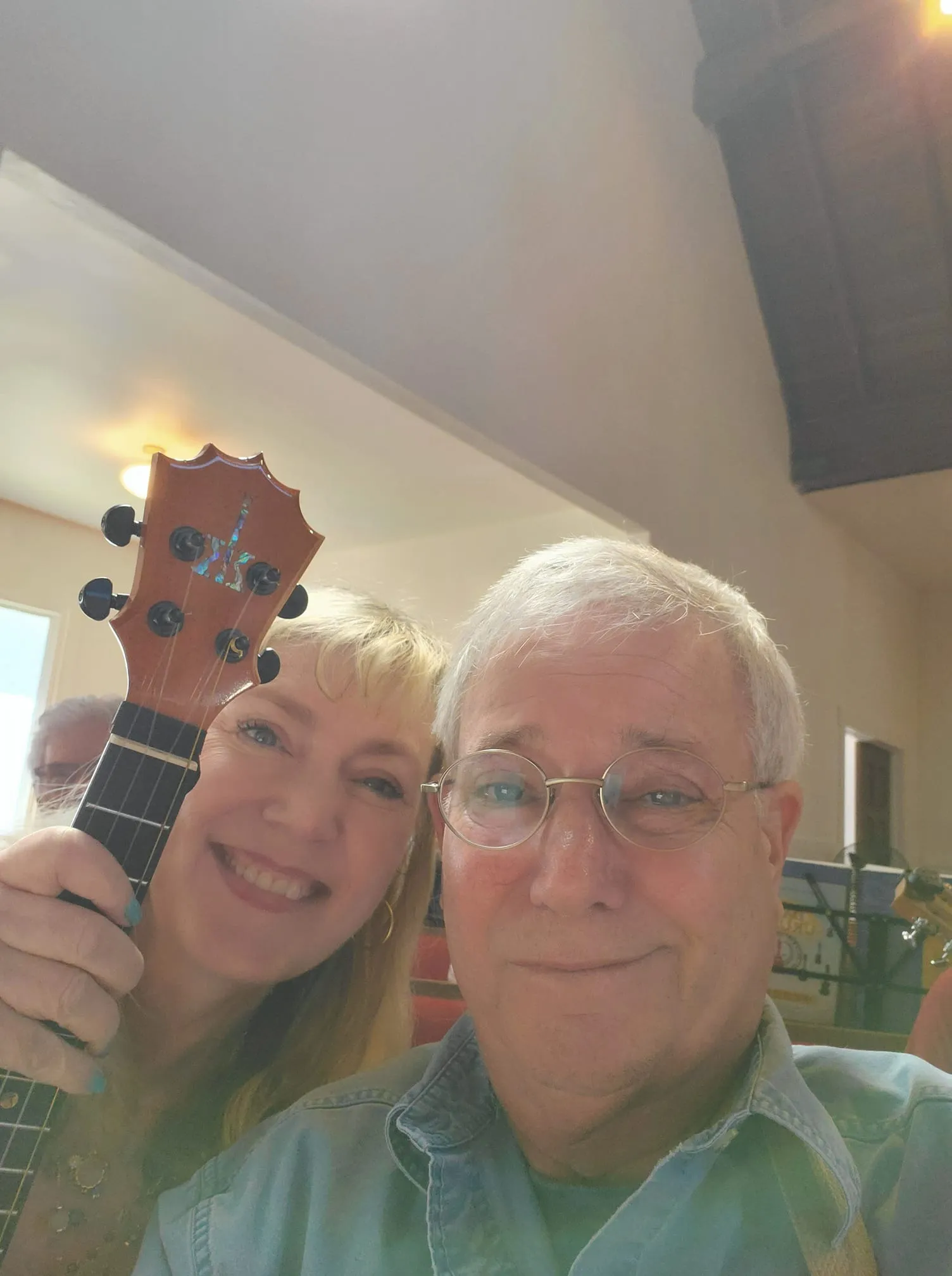 Two regulars at the front of the hall